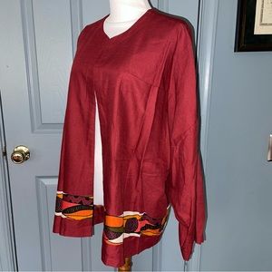 FixSun Casual 100% Wool Vintage Light Weight Burgundy African Kimono Jacket.USA
